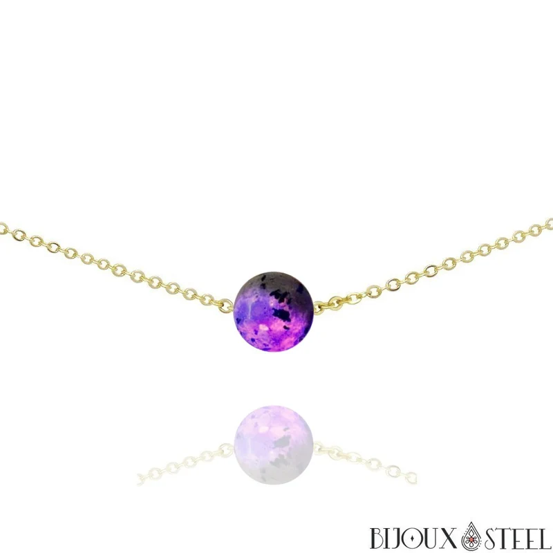 Collier à perle de yooperlite en acier inoxydable