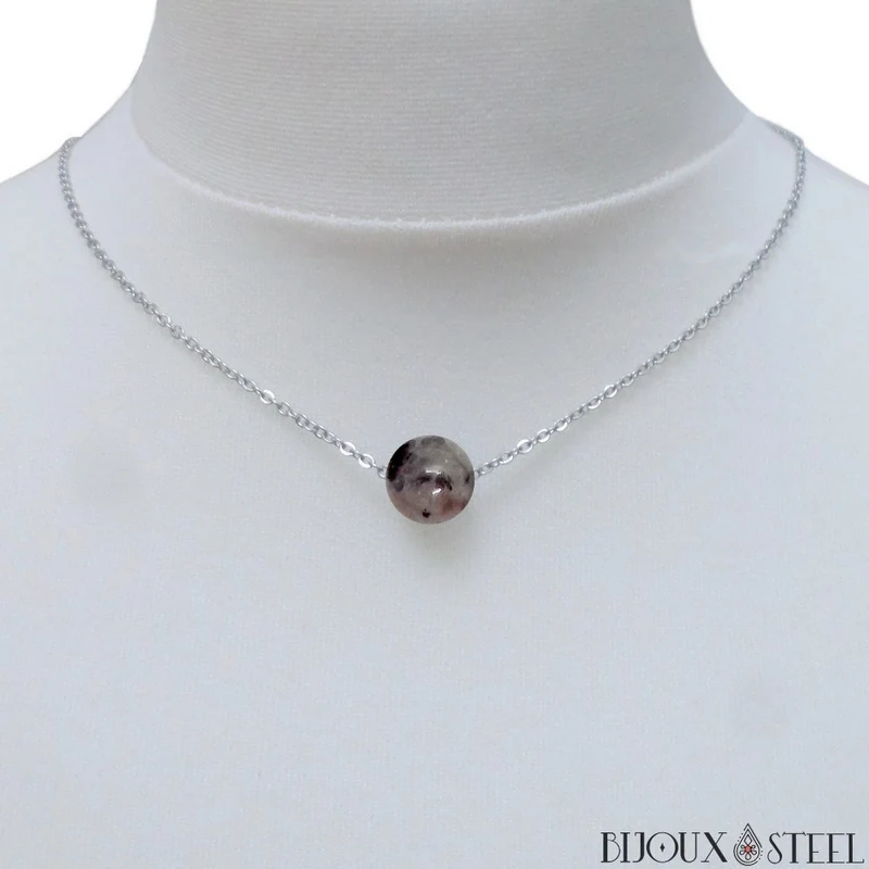 Collier à perle de yooperlite en acier inoxydable
