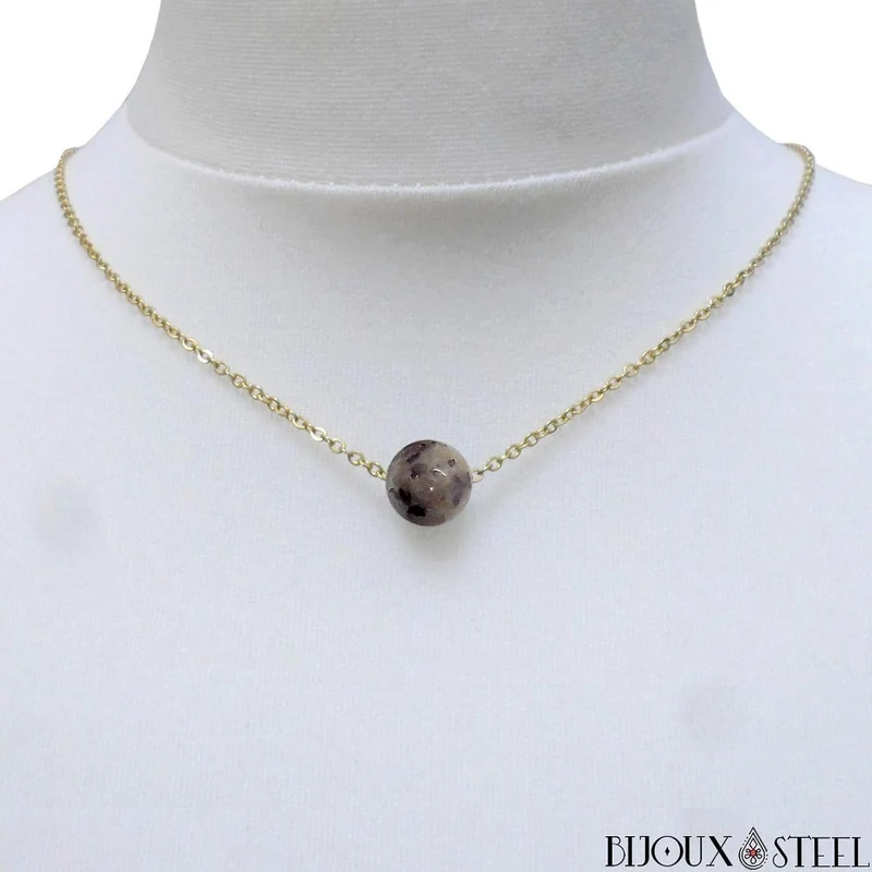 Collier à perle de yooperlite en acier inoxydable