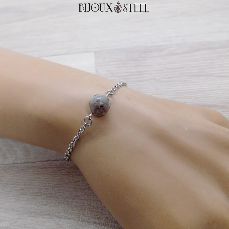 Bracelet à perle de yooperlite en acier inoxydable