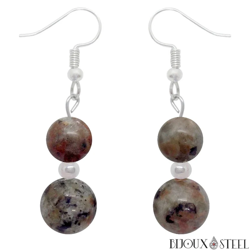 Boucles d'oreilles pendantes doubles perles en yooperlite