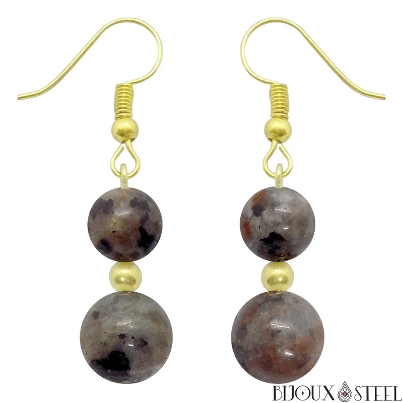 Boucles d'oreilles pendantes doubles perles en yooperlite