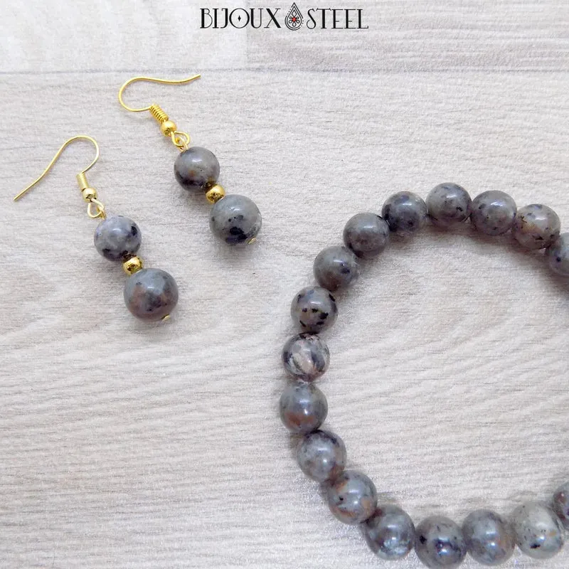 Boucles d'oreilles pendantes doubles perles en yooperlite