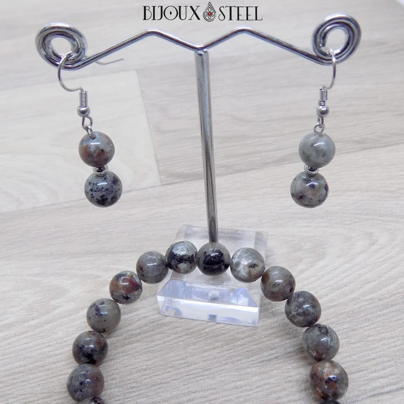 Boucles d'oreilles pendantes doubles perles en yooperlite