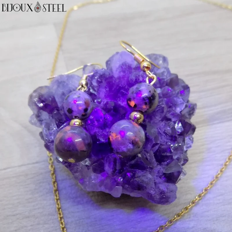 Boucles d'oreilles pendantes doubles perles en yooperlite