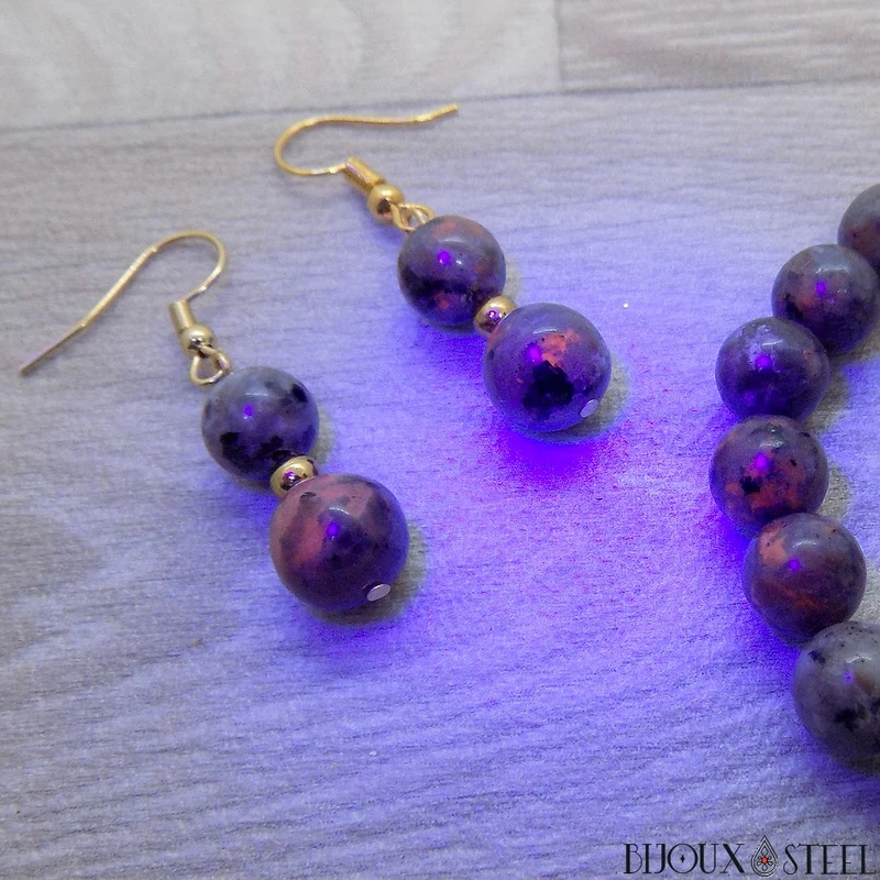 Boucles d'oreilles pendantes doubles perles en yooperlite