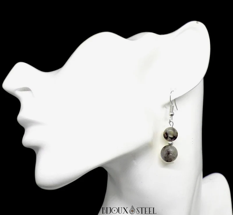 Boucles d'oreilles pendantes doubles perles en yooperlite