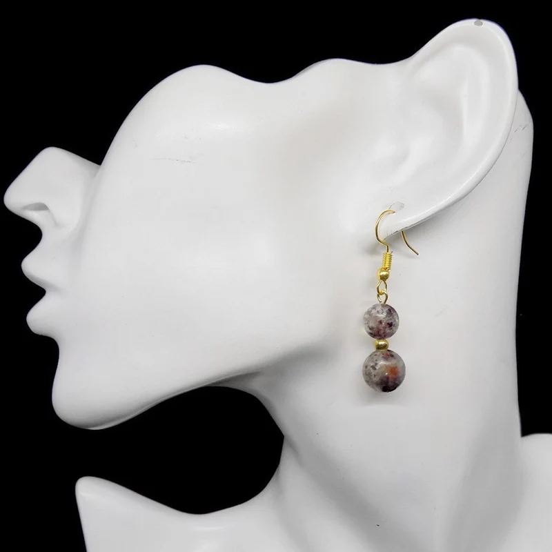 Boucles d'oreilles pendantes doubles perles en yooperlite