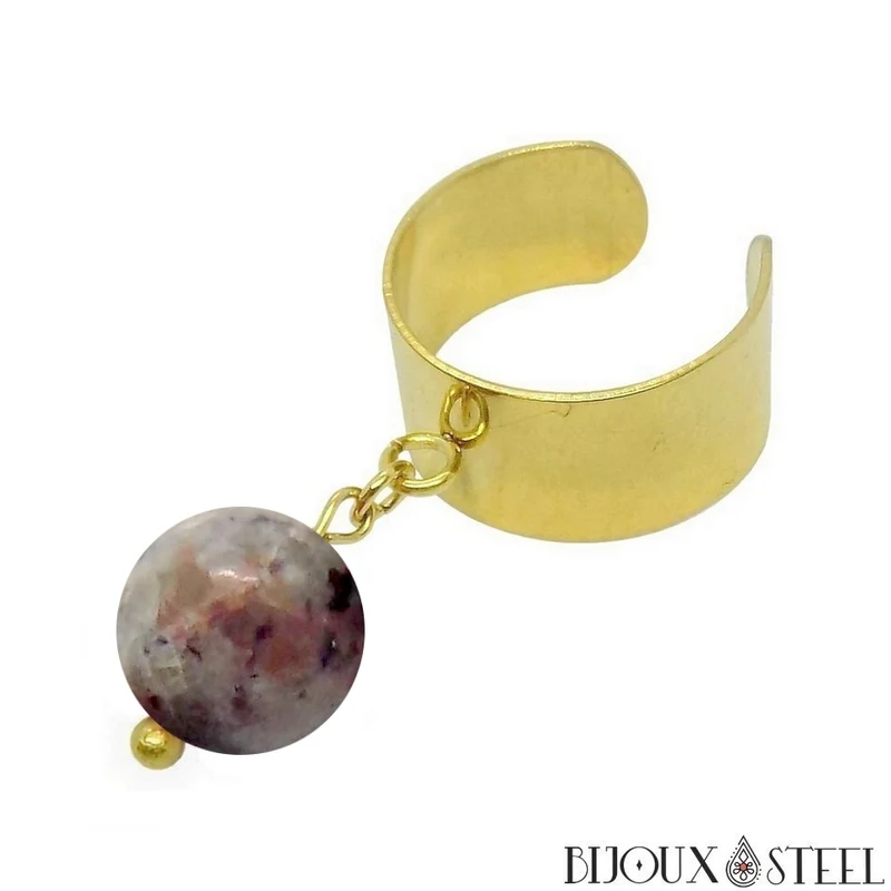 Bague large ajustable à perle de yooperlite