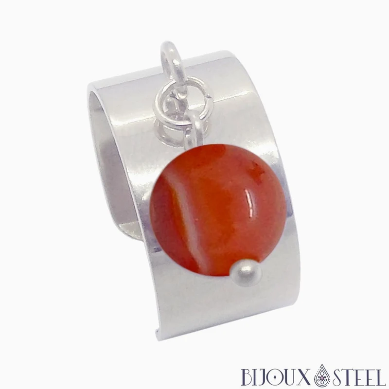 Bague large ajustable à perle d'agate rouge teintée