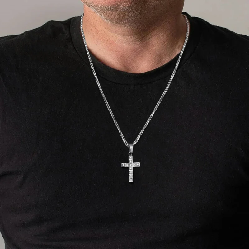 Collier Croix Argent Zircon Homme