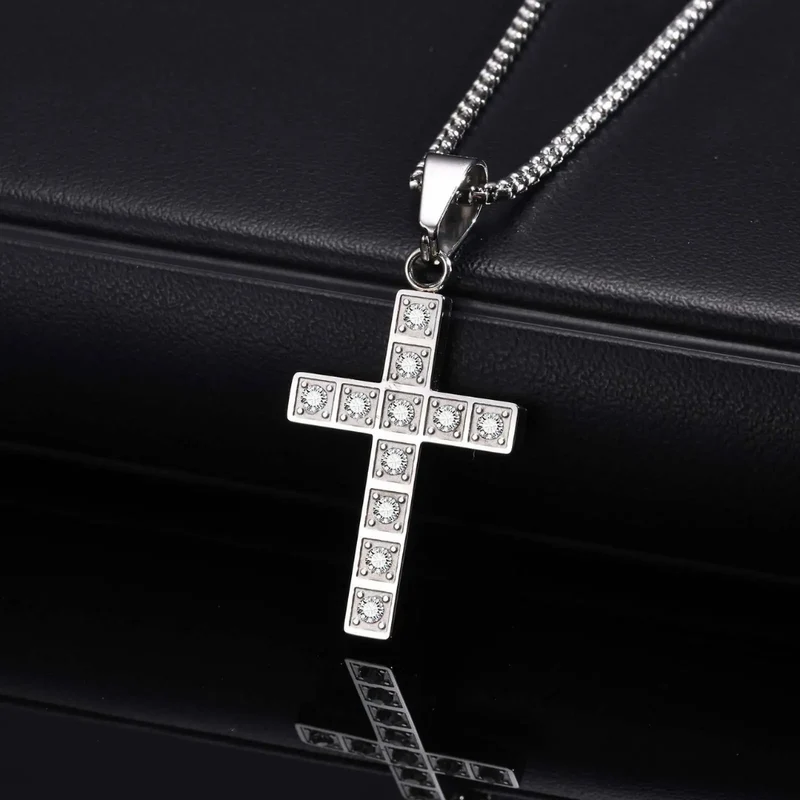 Collier Croix Argent Zircon Homme