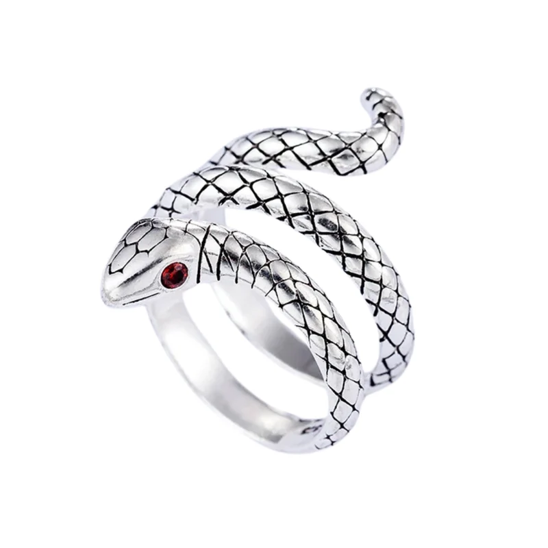 Bague Serpent Argent Yeux Rouges