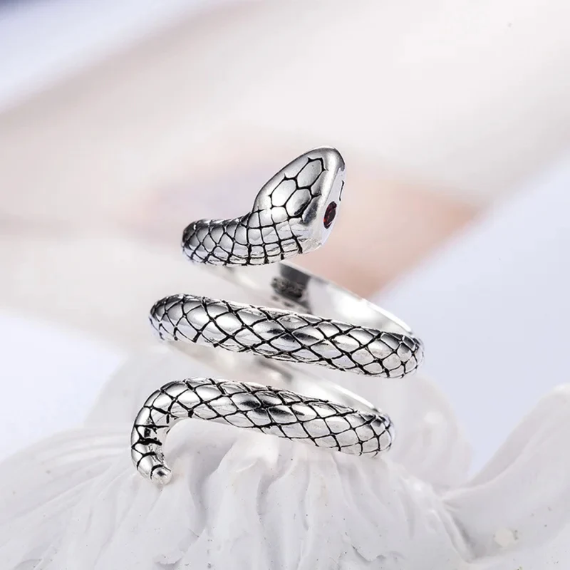 Bague Serpent Argent Yeux Rouges