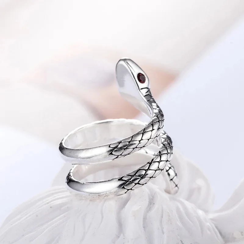 Bague Serpent Argent Yeux Rouges