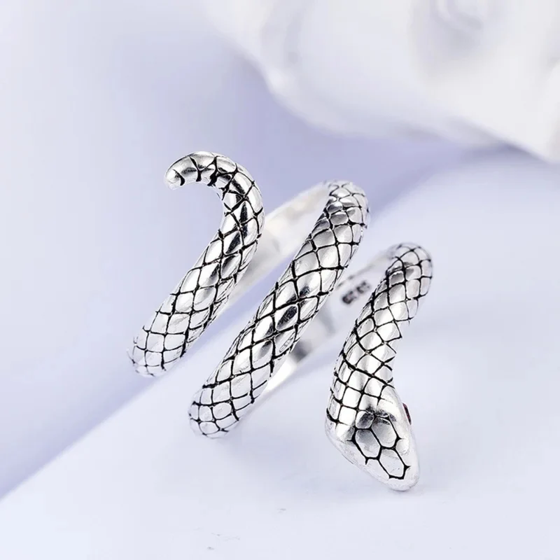 Bague Serpent Argent Yeux Rouges