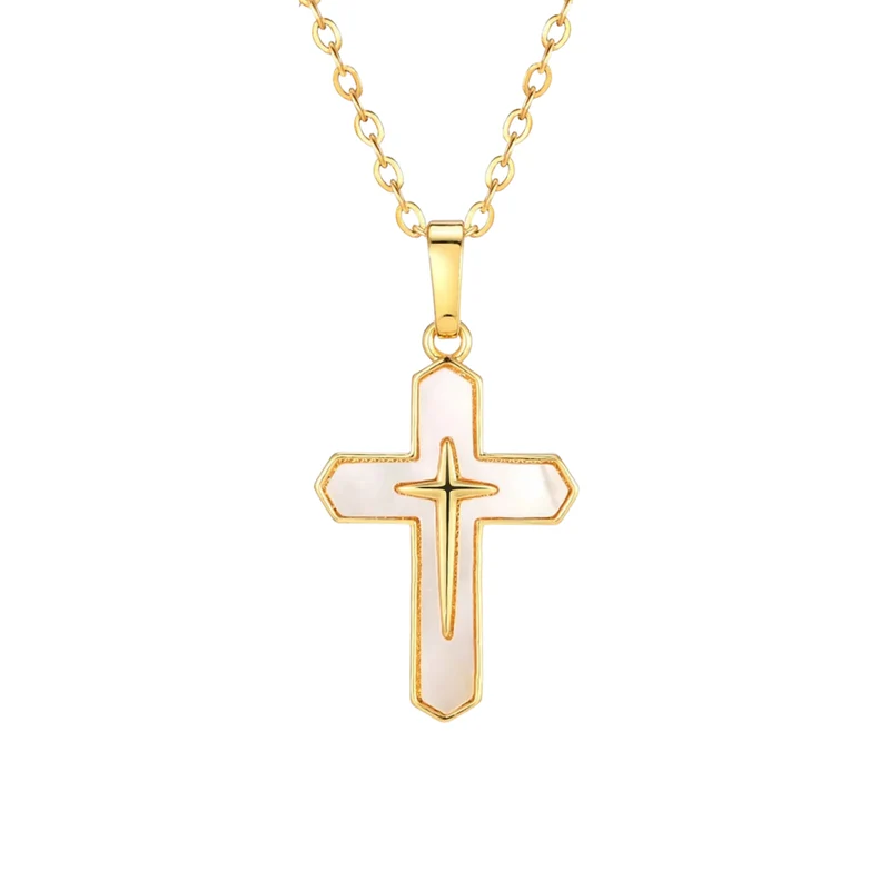 Collier Croix Nacre Blanc Or