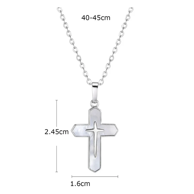 Collier Croix Nacre Blanc Argent