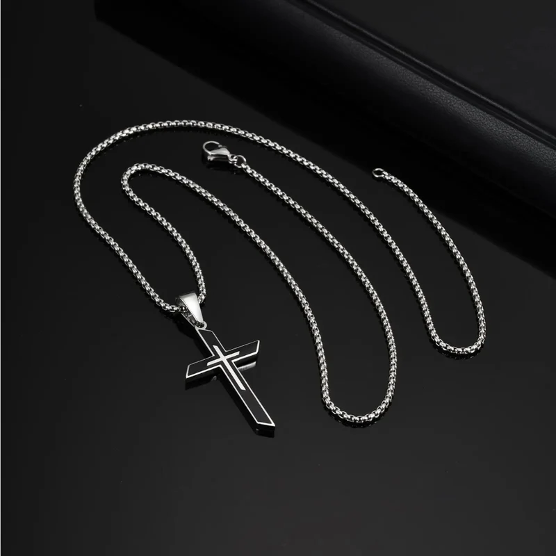 Collier Croix Argent et Noire Homme