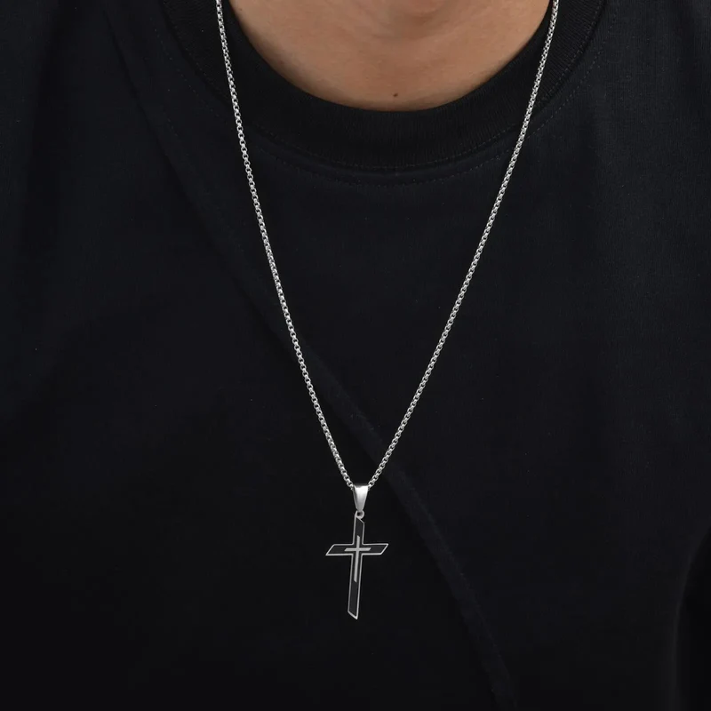 Collier Croix Argent et Noire Homme