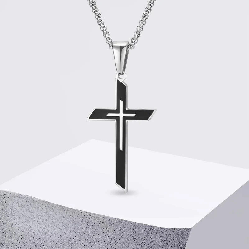 Collier Croix Argent et Noire Homme