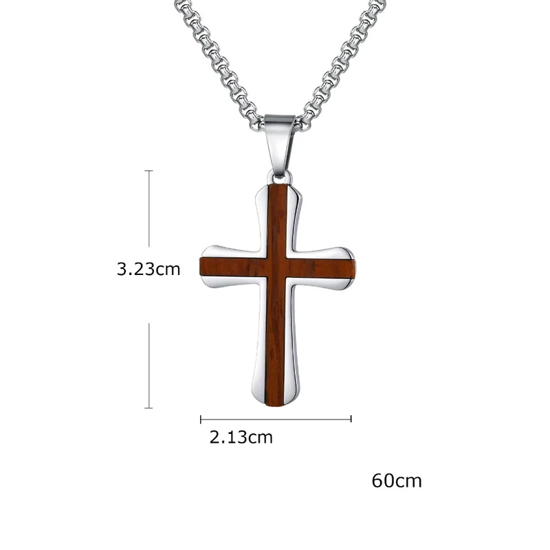 Collier Croix Acier et Bois Homme