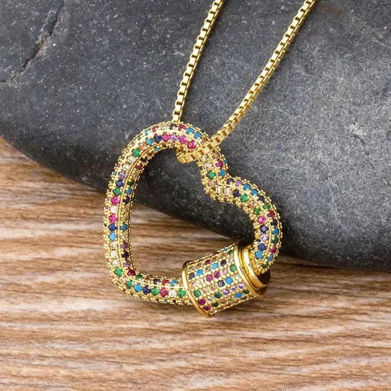 Collier Coeur Doré Strass Couleur