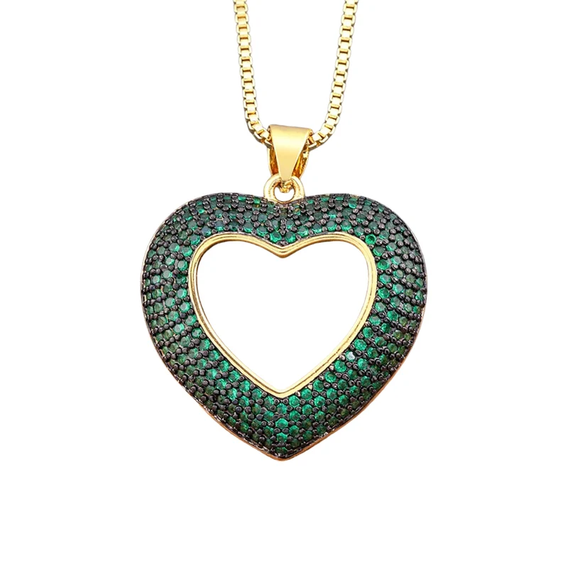 Collier Pendentif Coeur Strass Vert