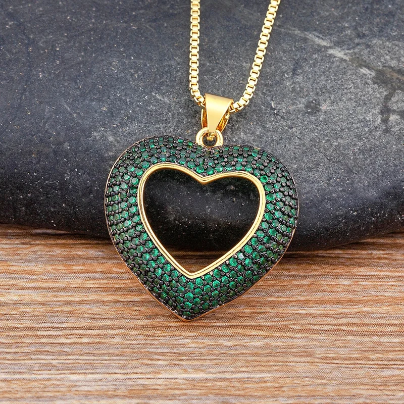 Collier Pendentif Coeur Strass Vert
