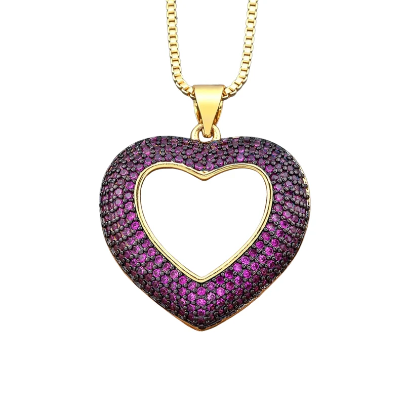 Collier Pendentif Coeur Strass Violet