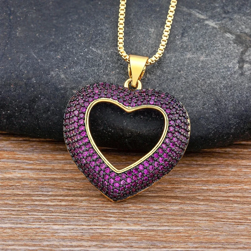 Collier Pendentif Coeur Strass Violet