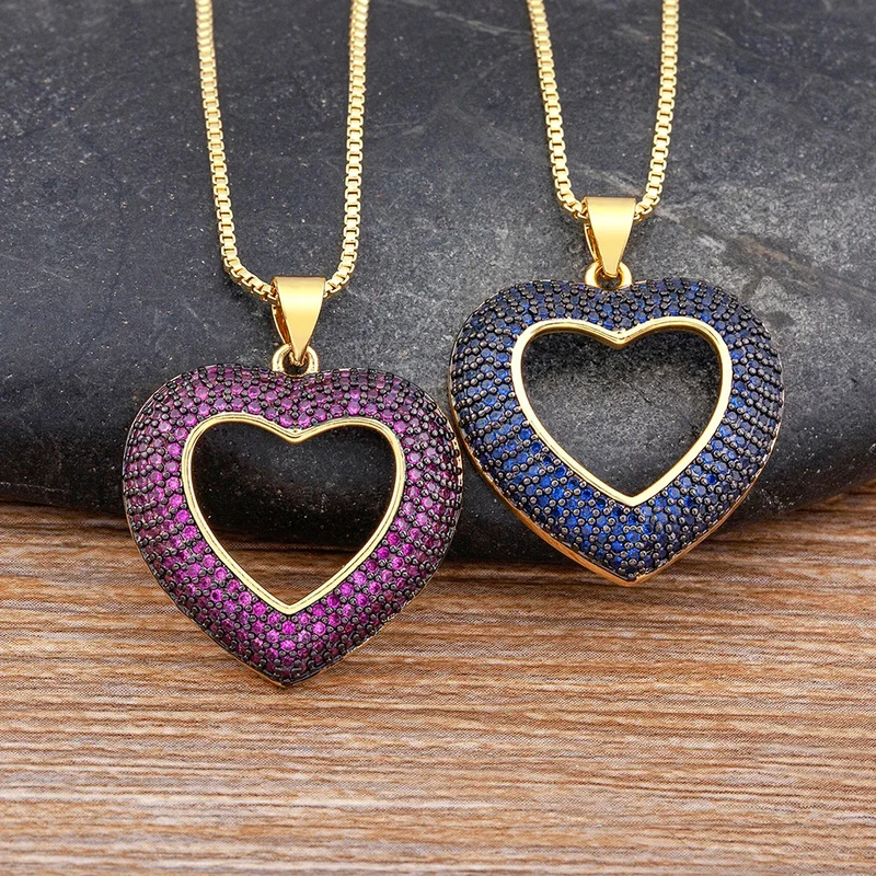 Collier Pendentif Coeur Strass Violet