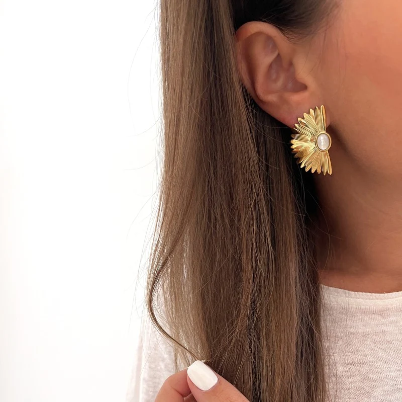 Boucles d'oreilles "Tarrin" Nacre blanche acier