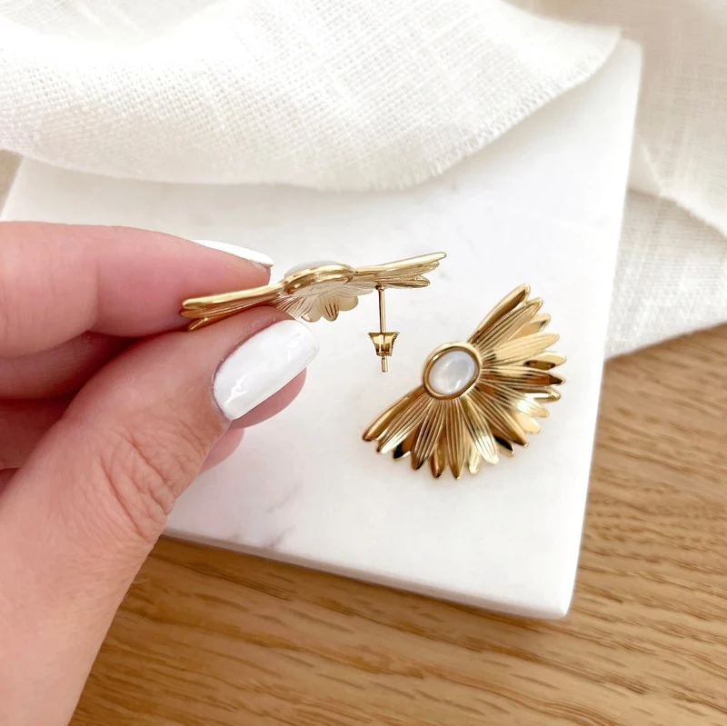 Boucles d'oreilles "Tarrin" Nacre blanche acier