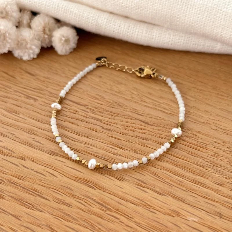 Bracelet "Wallis" simple agate blanche acier