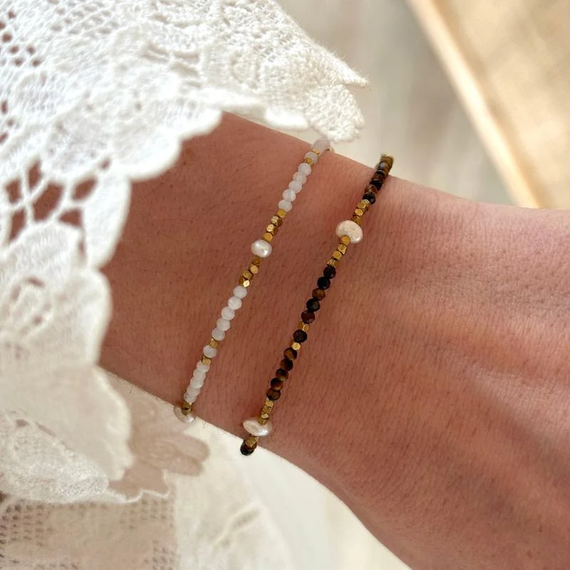 Bracelet "Wallis" simple agate blanche acier