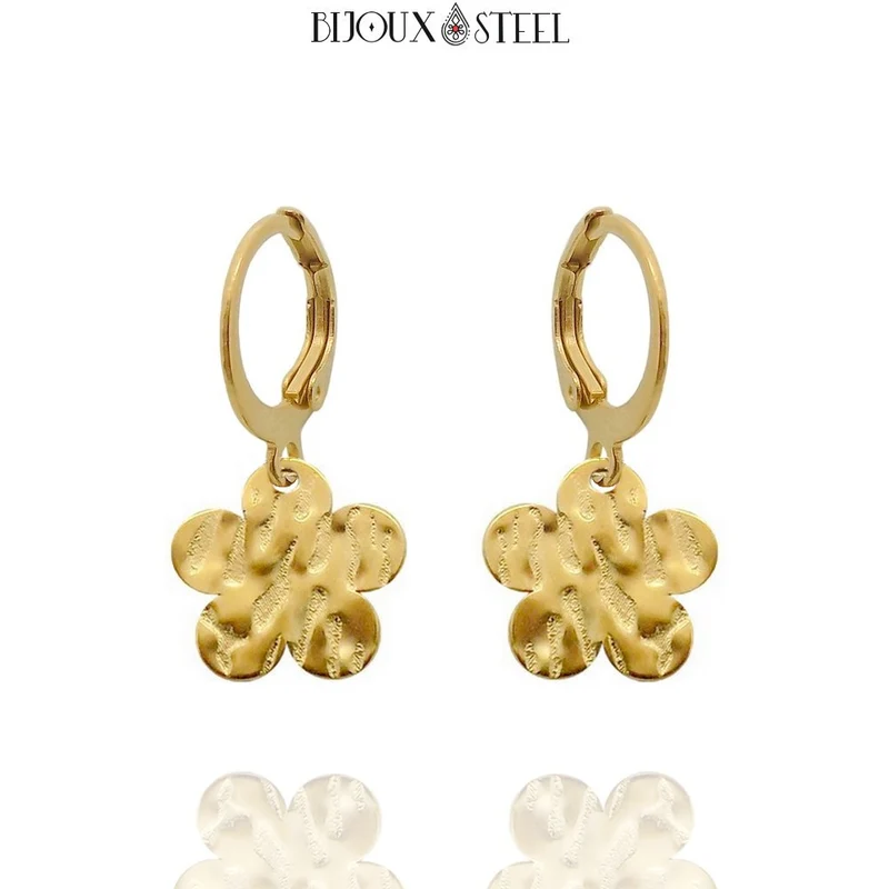 Boucles d'oreilles créoles à pendentifs fleurs martelées