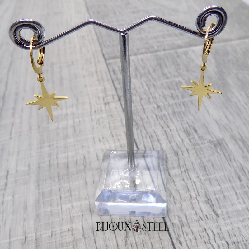 Boucles d'oreilles créoles à pendentif étoile du nord en acier inoxydable