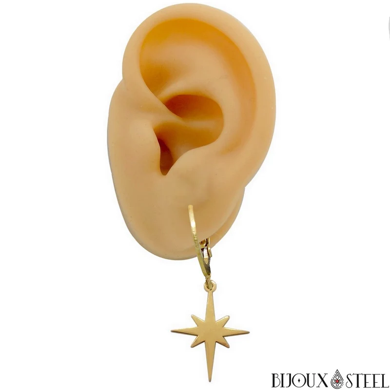 Boucles d'oreilles créoles à pendentif étoile du nord en acier inoxydable