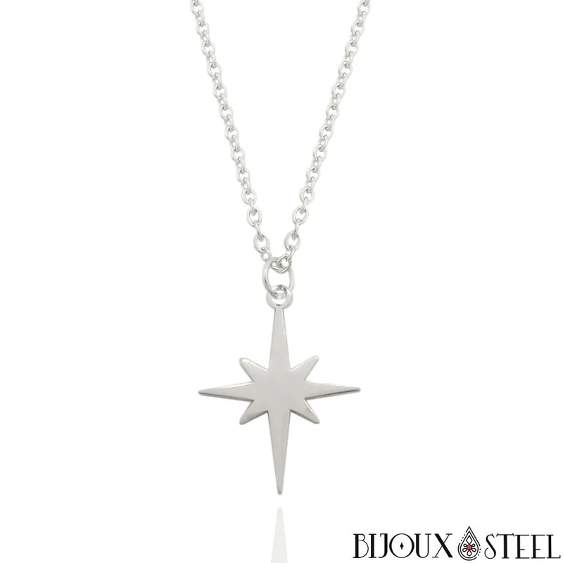 Collier à pendentif étoile du nord en acier inoxydable