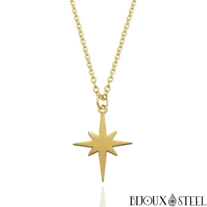Collier à pendentif étoile du nord en acier inoxydable