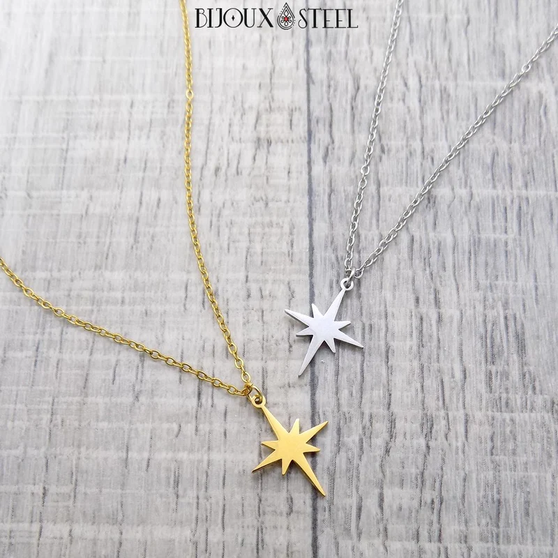 Collier à pendentif étoile du nord en acier inoxydable