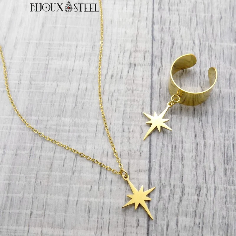 Collier à pendentif étoile du nord en acier inoxydable