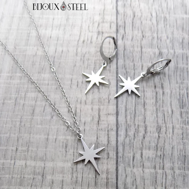 Collier à pendentif étoile du nord en acier inoxydable