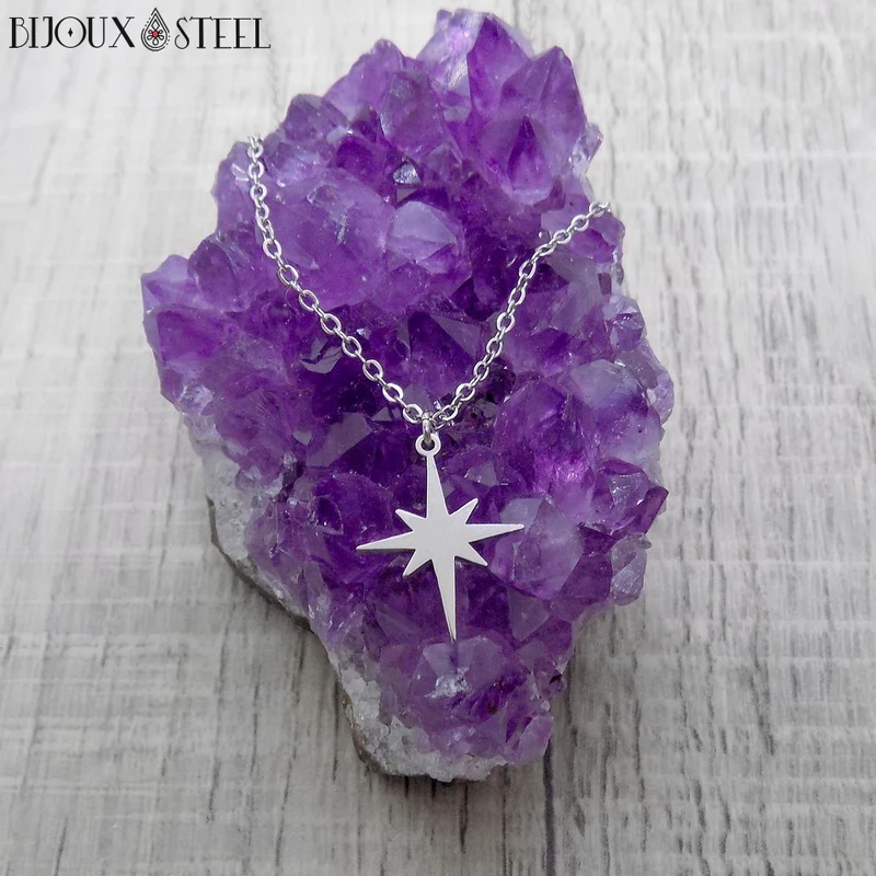 Collier à pendentif étoile du nord en acier inoxydable