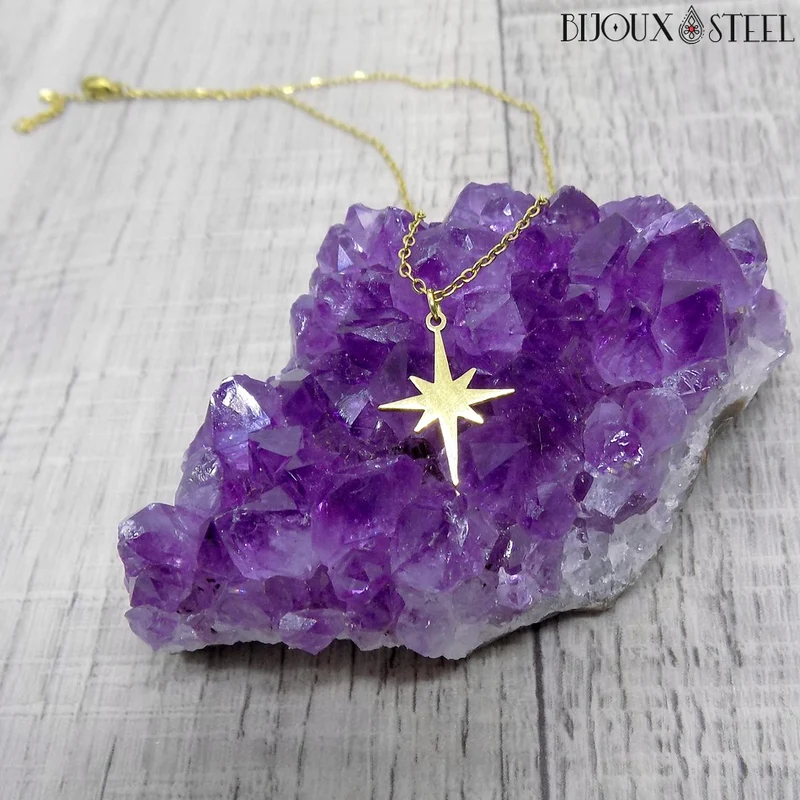 Collier à pendentif étoile du nord en acier inoxydable