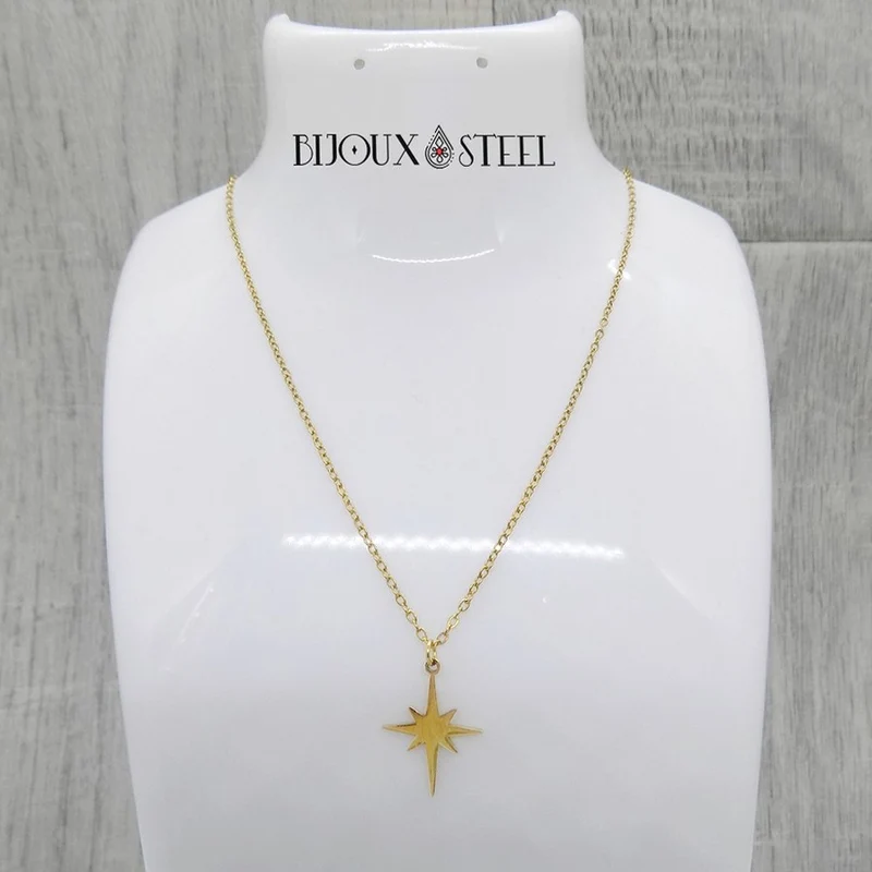 Collier à pendentif étoile du nord en acier inoxydable