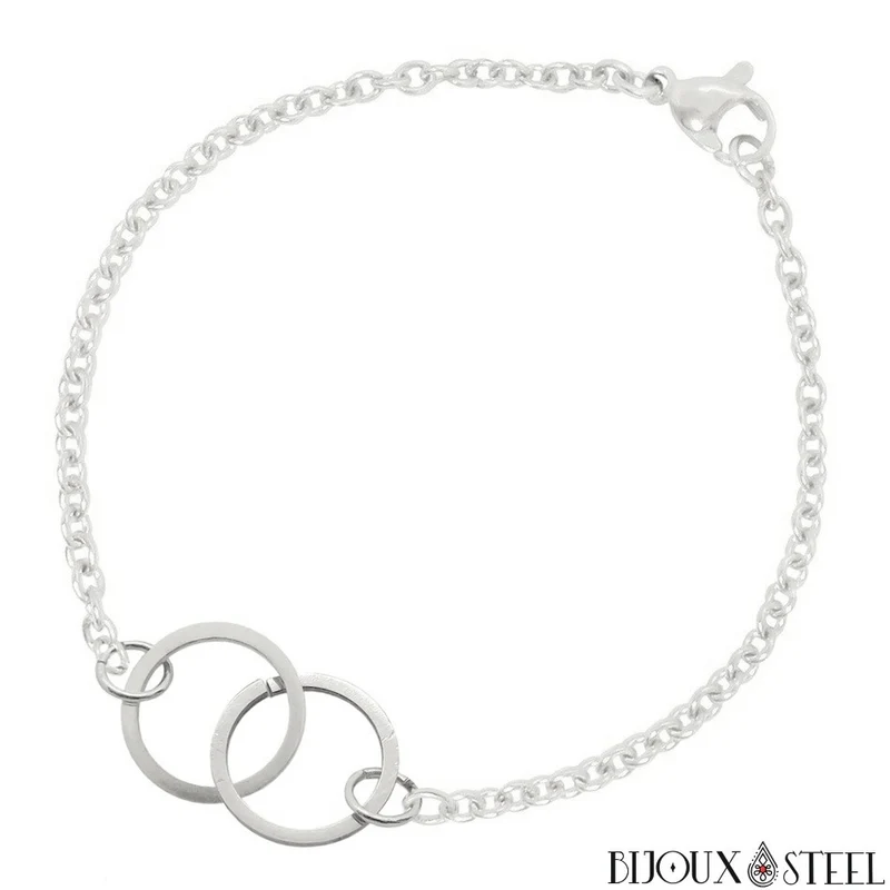 Bracelet anneaux entrelacés en acier inoxydable