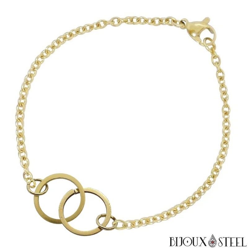 Bracelet anneaux entrelacés en acier inoxydable
