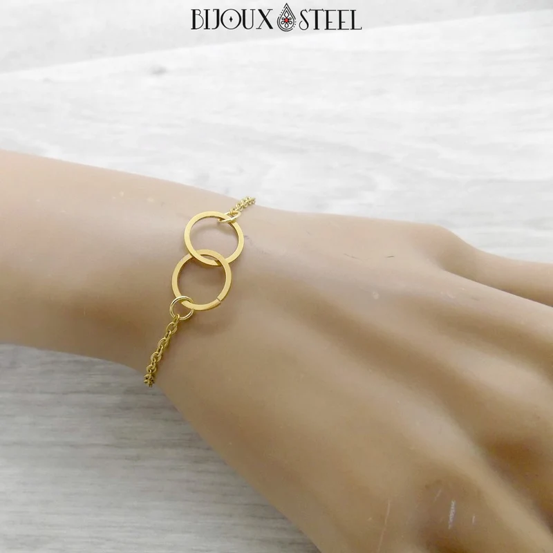Bracelet anneaux entrelacés en acier inoxydable